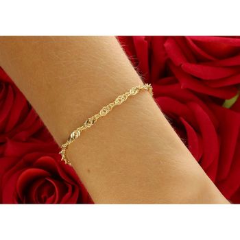 Elegancka złota bransoletka damska próby 585 w splocie Singapur, szerokość 3 mm. Długość 19 cm, waga 3,25 g, zapięcie na karabińczyk. Idealna do codziennych i eleganckich stylizacji.3.jpg